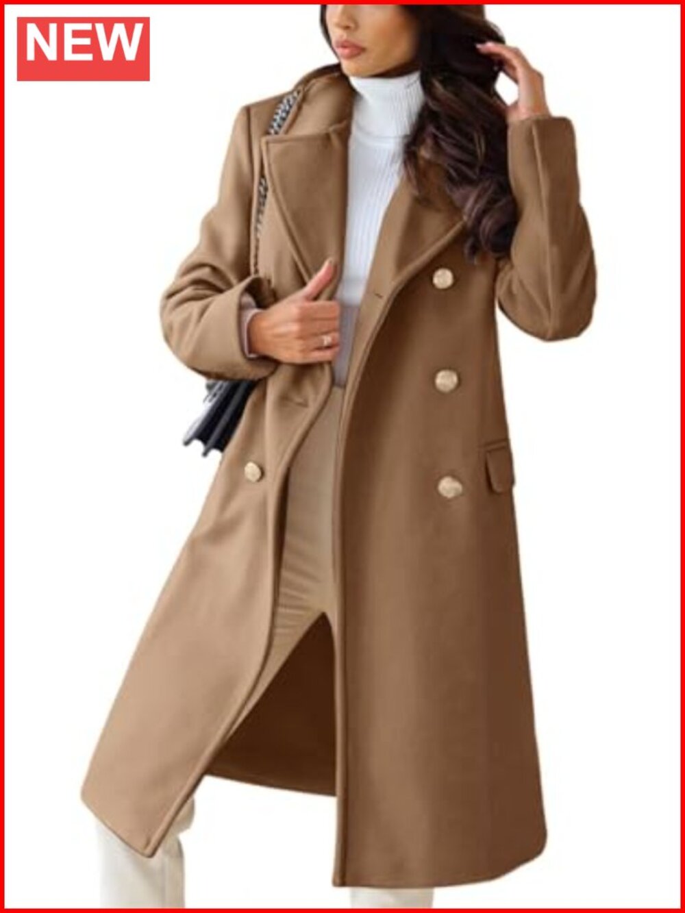 Double-Breasted Wool Blend Long Trench Coat Winter Warm
